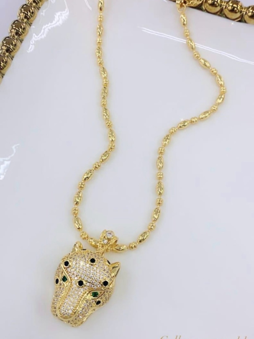 Gold Panther Head Pendant Necklace - Elegant Women's Jewelry
